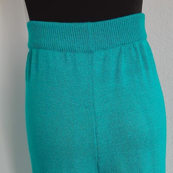 Vintage 80s Collared Crop Sweater + Straight Leg Knit Pants Set Aqua Womens L/XL - Picture 8 of 10